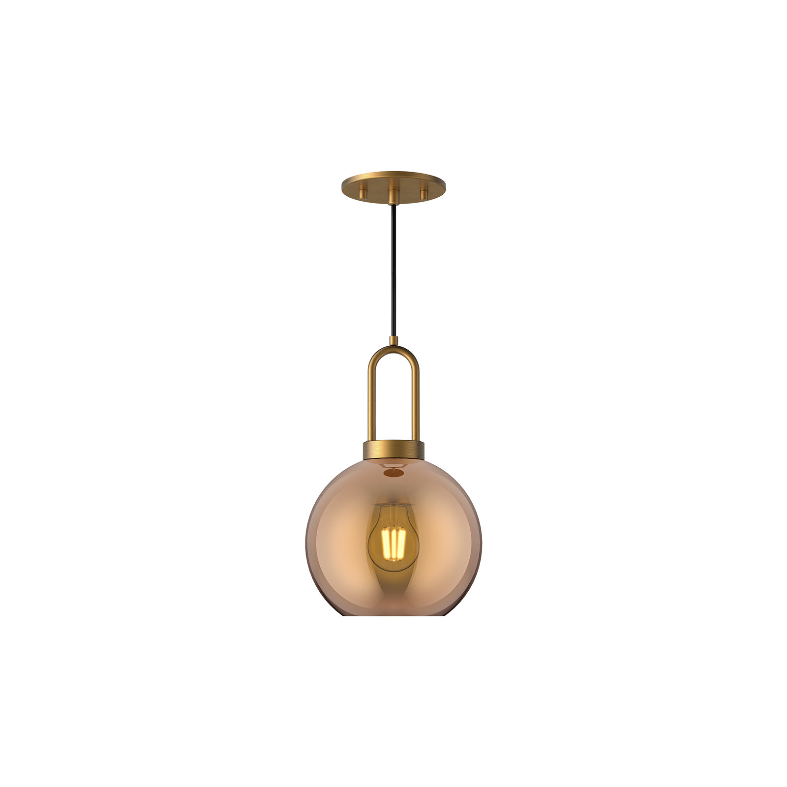 Shiloh Single Light Glass Pendant, Copper, Aged Gold, 12.5"H x 7.875"W x 7.875"D