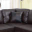 Ensemble de canapé modulaire 3 pièces, méridienne en similicuir (brun) avec repose-pieds et rangement libre à gauche
