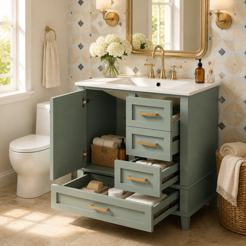 Meuble-lavabo sur pied en céramique Shaker
