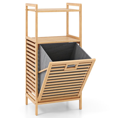  Panier à linge inclinable avec tablettes à 2 niveaux et panier inclinable en bambou