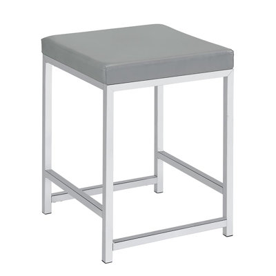 Light Grey Upholstered Square Vanity Stool