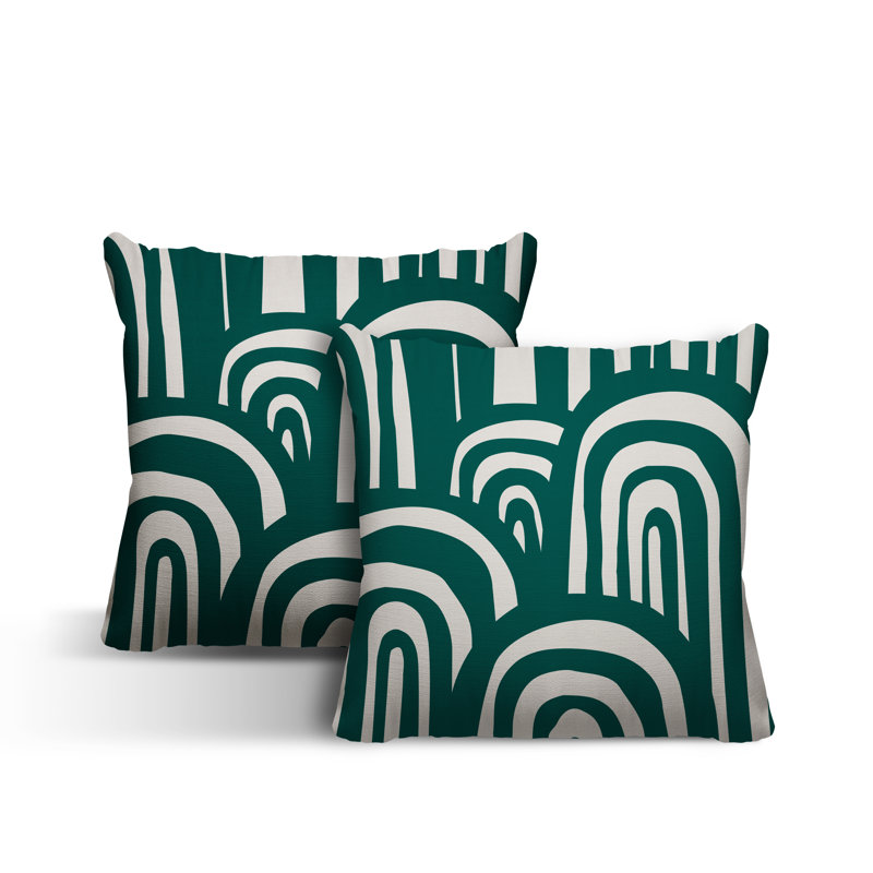  Coussin décoratif intérieur / extérieur abstrait carré, L 19 po x H 19 po, Émeraude