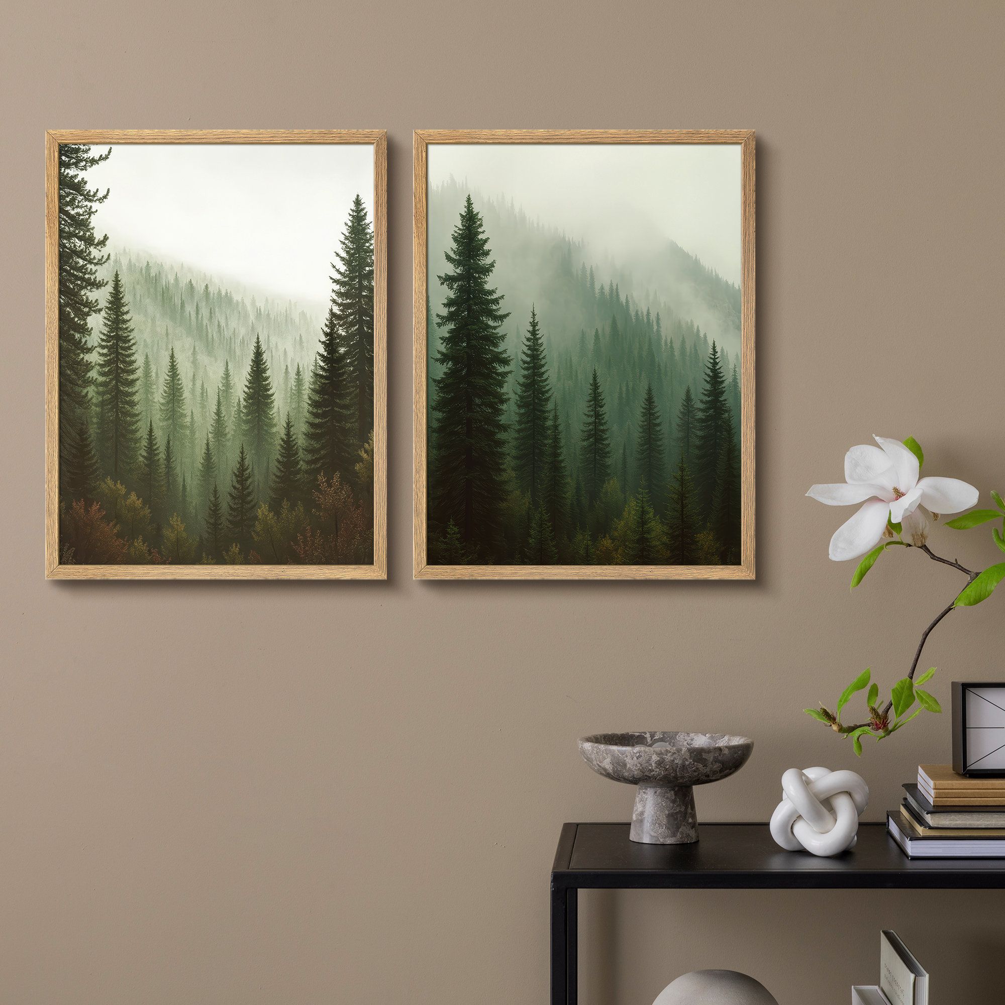 SIGNLEADER Misty Pine Forest Wall Art Print Set - Tranquil Nature ...