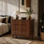 Commode 3 tiroirs style Mid-Century avec cannelures verticales, rangement en bois massif pour la chambre à coucher et le salon, finition noyer
