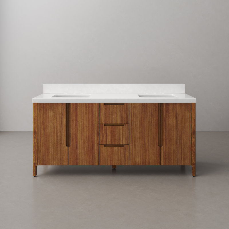 Sequoia 72 In. Double Sink Whitebrook Quartz Countertop Bath Vanity in Mango Wood, Mango Wood
