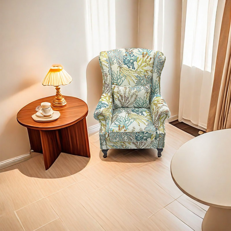 Fauteuil inclinable en tissu brodé et cadre en bois massif