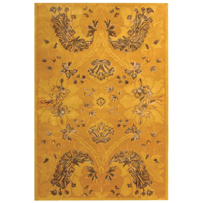 Braxtan Silk Road Wool & Viscose Pile Floral Rug, Rectangle 4' x 6'