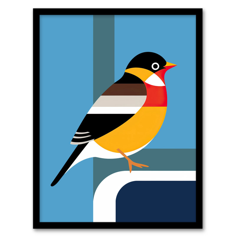 Feel Good Finch Robin Orange Blue Geometric Bird Graphic - Single Picture Frame Print