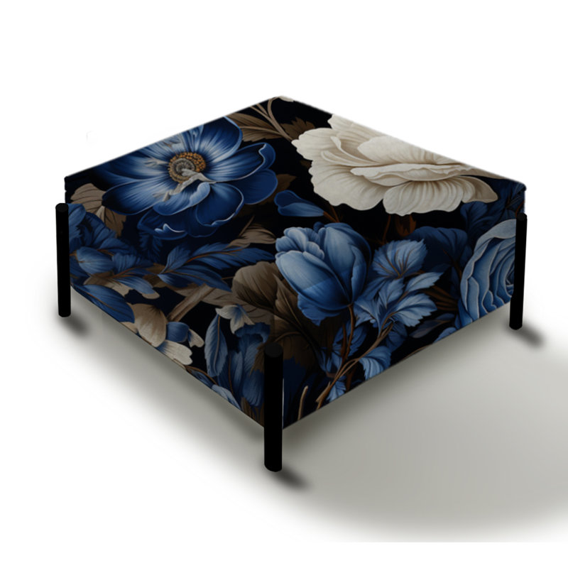 Grand repose-pieds carré bleu à motif floral victorien III