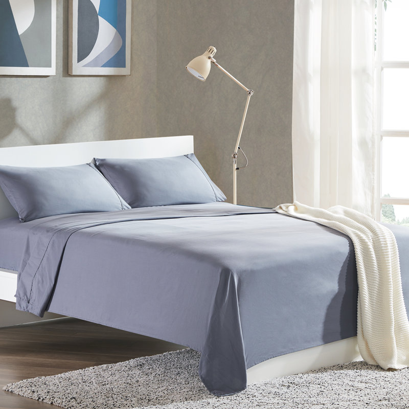 Microfiber Percale Sheet Set, Gray, Queen Sheet Set + Fitted Sheet + 2 Pillowcases