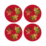 Autumn Leaves Vegan Leather Round Pebble Placemat