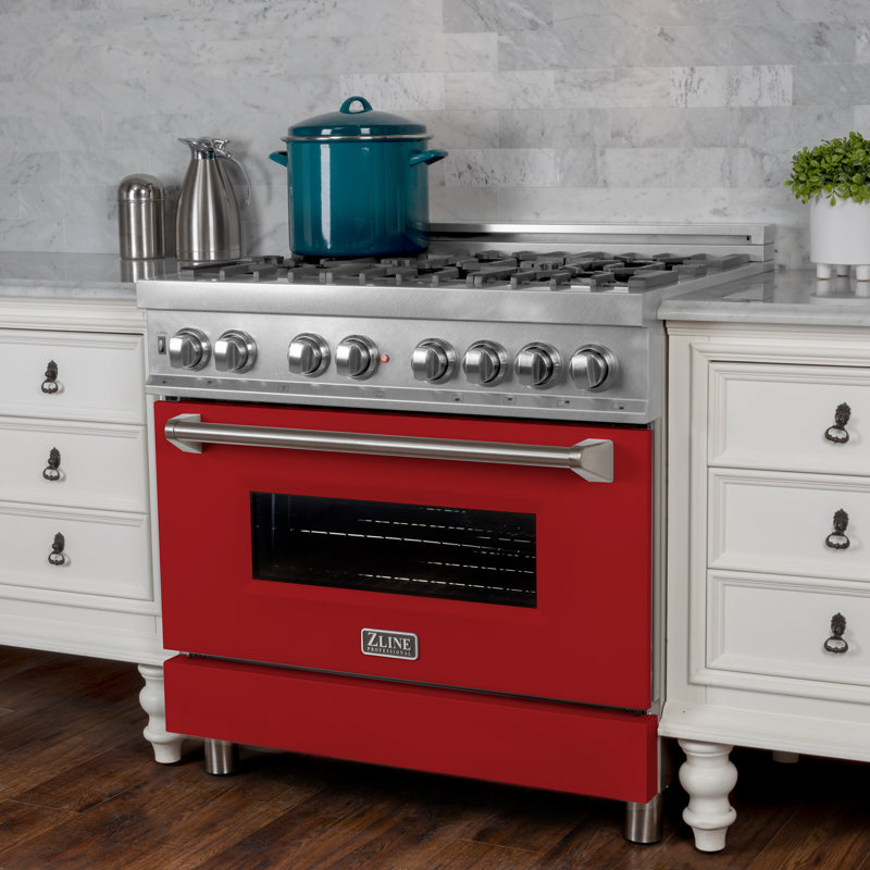 ZLINE 36" Legacy Dual Fuel Range, Red Matte Satin Stainless Steel
