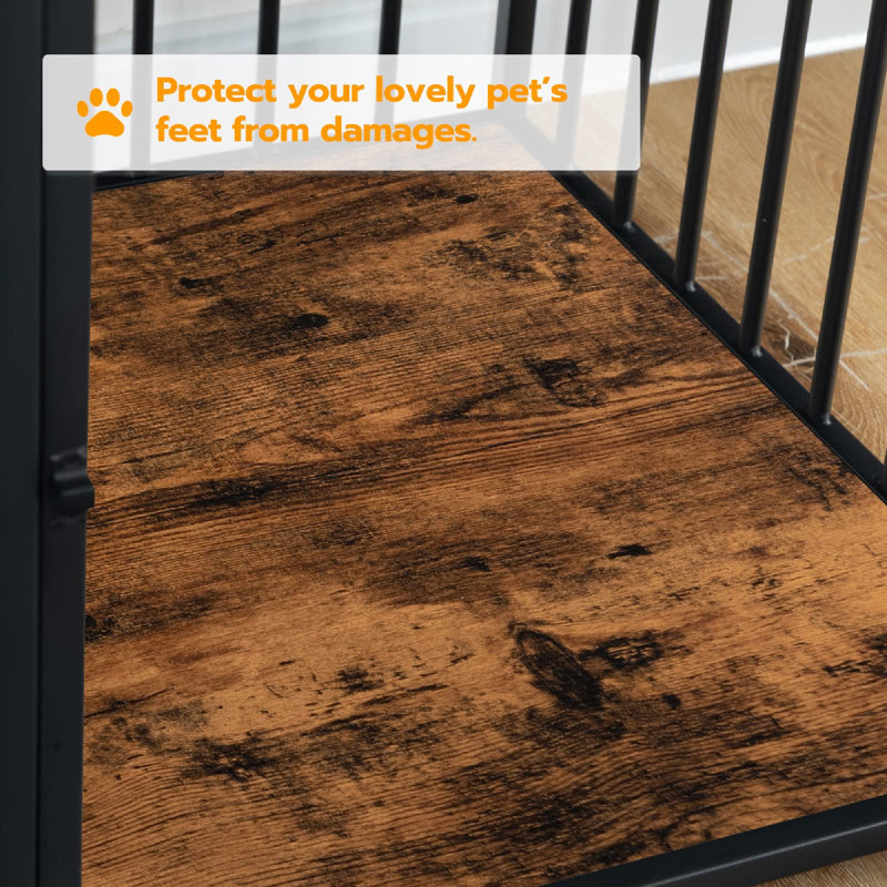 Chew-Proof Steel Dog Crate Furniture With Storage Drawer - Rustic Brown End Table Kennel For Small Dogs, 26.8" Indoor Pet House With Ventilated Design