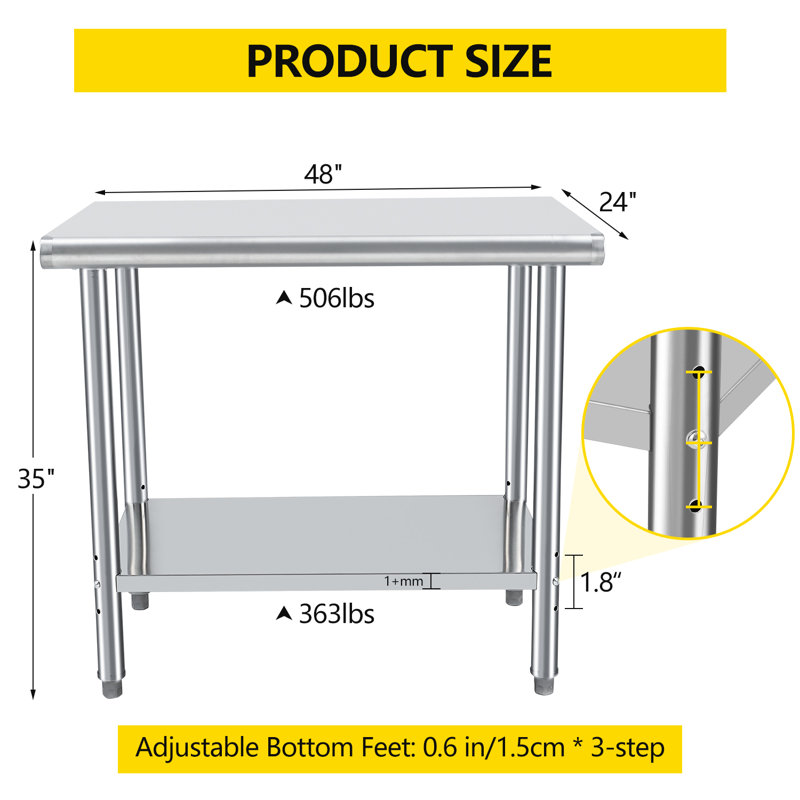 Stainless Steel Top Workbench, 48 po x 24 po (avec hayon)