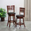 Tabouret pivotant à dossier à lattes de 24 po de hauteur comptoir, finition cerisier, siège en tissu gris anthracite-111680719-111680723