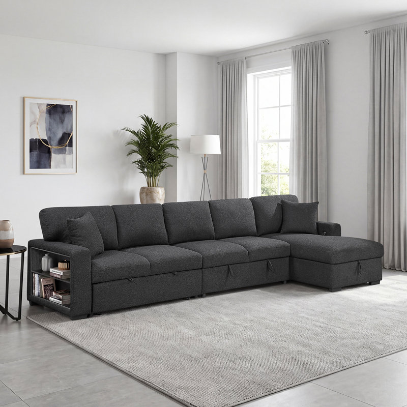 Canapé modulaire moderne et contemporain Meserve, Orienté à droite, Boucle Black