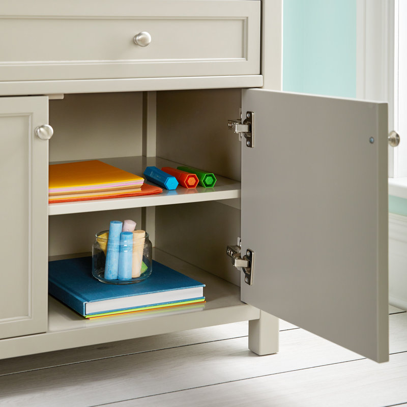 Gray Wooden Kids' Artwork Storage Cabinet with Drawers
