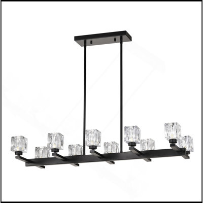 Chandelier For Dining Room, 10-Light Black Farmhouse Linear Pendant Light Fixture, Modern Crystal Hanging Lighting Chandelier For Kitchen Island, Bar, Long Table, G9 Bulb(10*G9*MAX 40W)