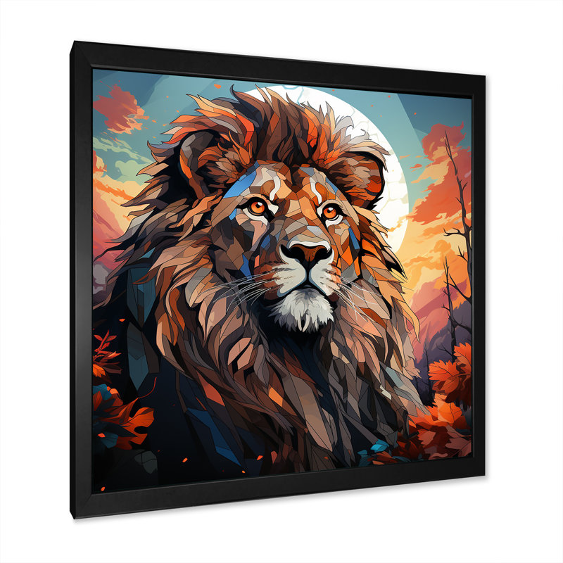 Décoration murale lune majestueuse, roi lion I - Lion, Cadre photo noir, H 30 po x l 30 po x P 1,5 po