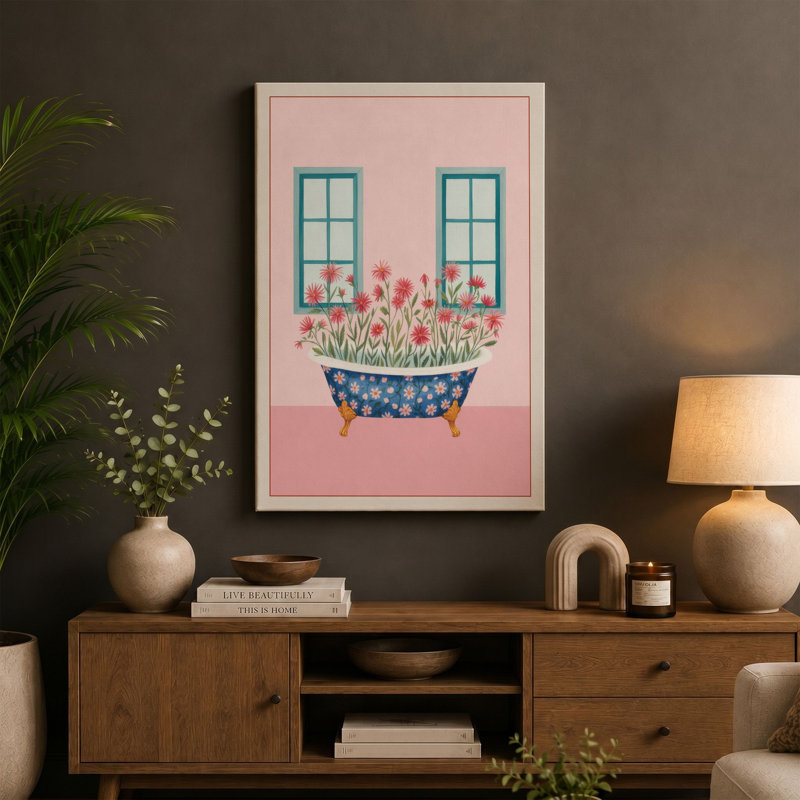 Flowers from the Window Maximalist 1 Piece Wrapped Canvas Wall Art, 24x16 - 61.0 x 40.6 cm, Sage Border