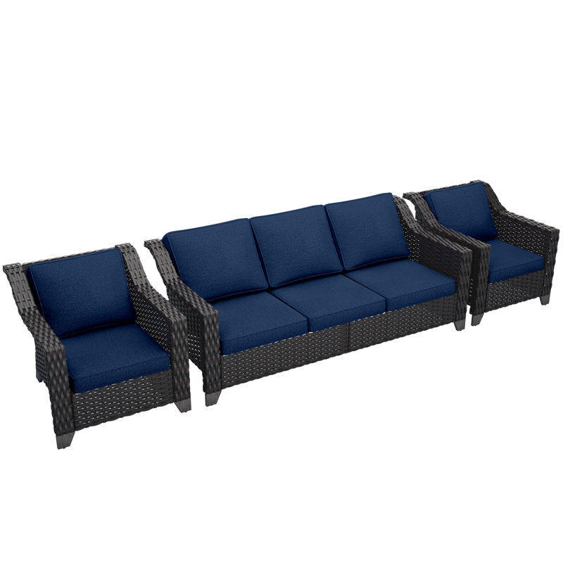 Johnavan 5 - Person Patio Conversation Set with Cushions, Navy Blue