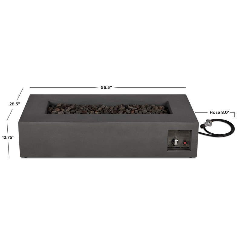 Geneva Concrete Propane Fire Pit Table, Carbon, 12.75" H x 56.5" W x 28.5" D