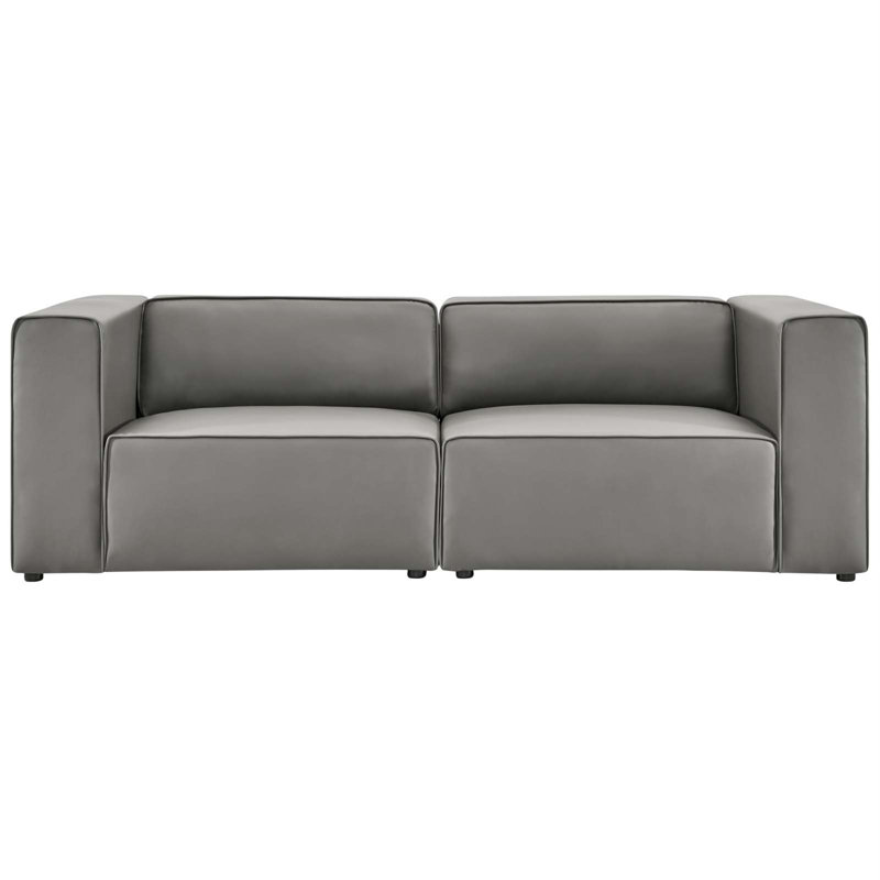 Mingle Vegan Leather 2-Piece Sectional Sofa Loveseat, Gray Faux Leather
