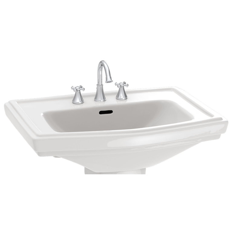 Clayton Ceramic 27" Pedestal Bathroom Sink with Overflow, Cotton, 8" Centers