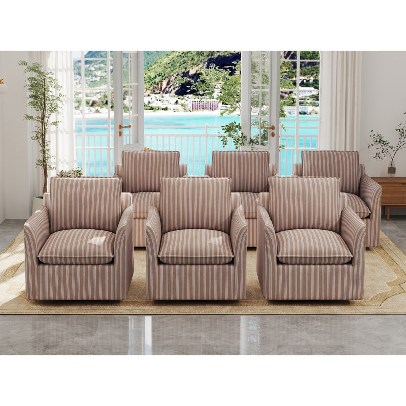 Hylee 29.7" Wide Modern Soft Upholstered Removable Cushion Swivel Barrel Chair, Brown, 6