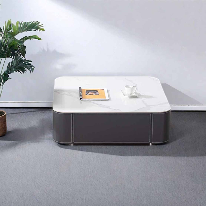 Square rock panel coffee table living room, 14.2" H x 31.5" L x 31.5" W