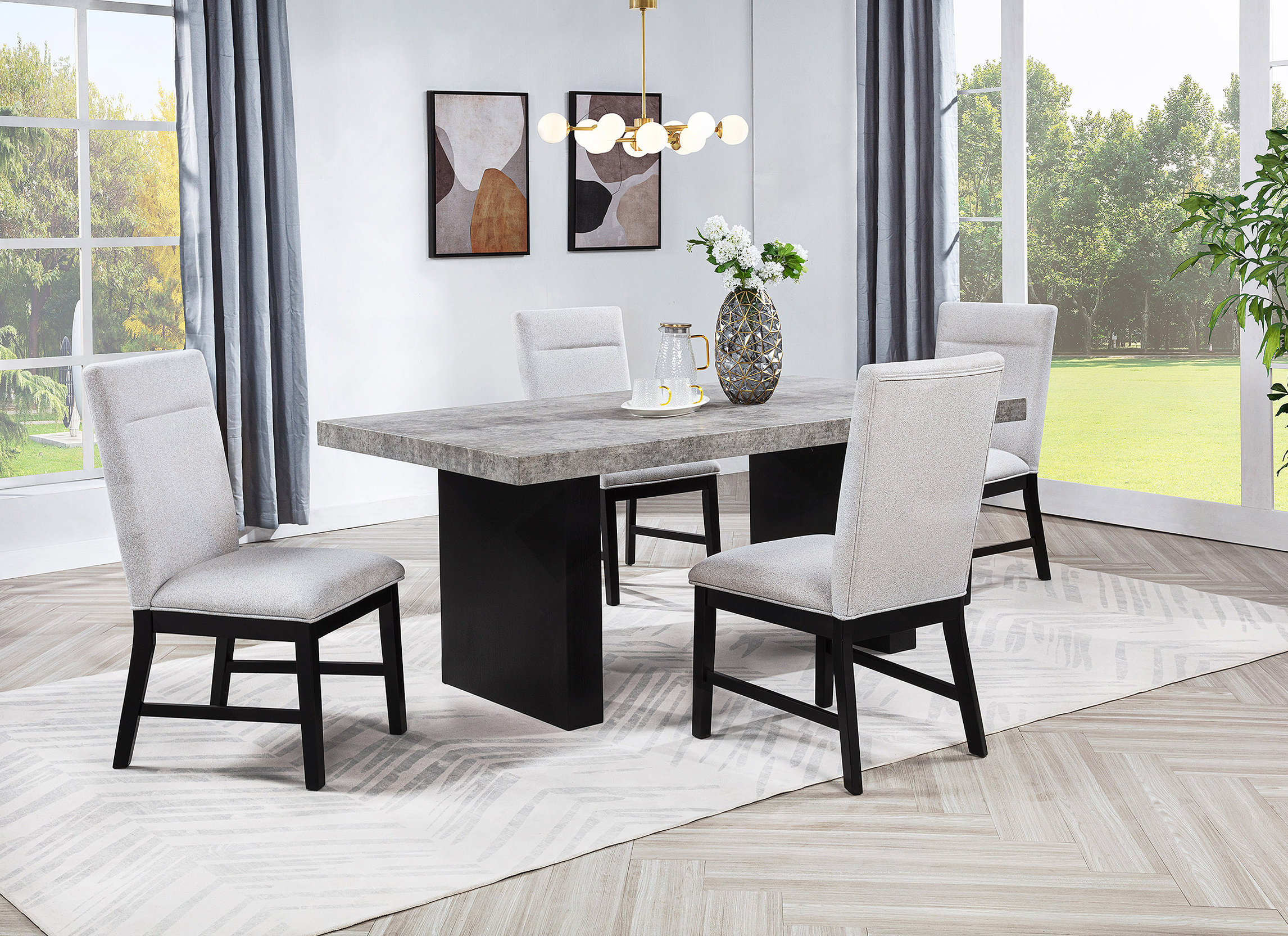 Latitude Run® 5Pc Dining Set Weathered Grey Rectangular Table Dark ...