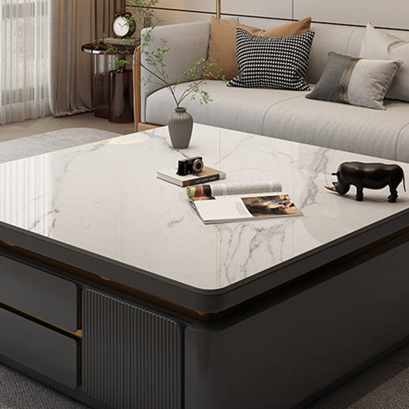 Table basse moderne en pierre, H 18,1 po x l 51,2 po x P 51,2 po, Gris / gris foncé