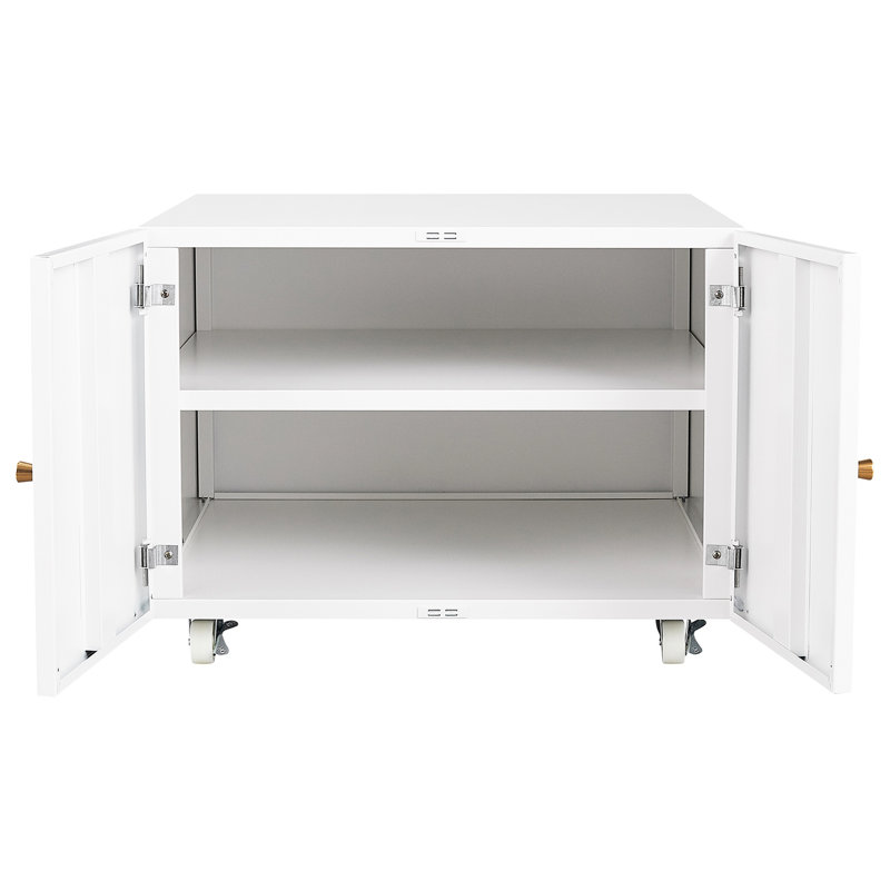 Classeur de bureau blanc en acier blanc: mobile à 2 portes avec 4 360 roues rotatives et 2 tiroirs à surface lisse, 2 portes pivotantes pour un nettoyage facile