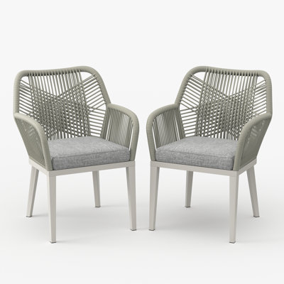 Outdoor Dining Chair Of 2, Woven Wicker Dining Armchairs With Cushions (set Of 2)