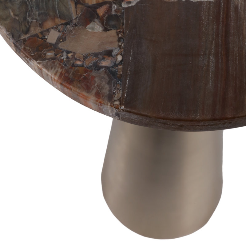 Élégante table basse en bois pétrifié pour la décoration intérieure - Table d'appoint étroite pour table de bout de salon ou de bureau - 24 po, or et brun