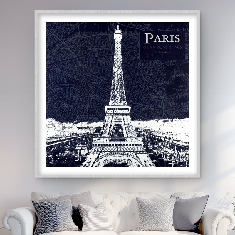 «Paris Paris Print» - Tour Eiffel, impression rétro encadrée