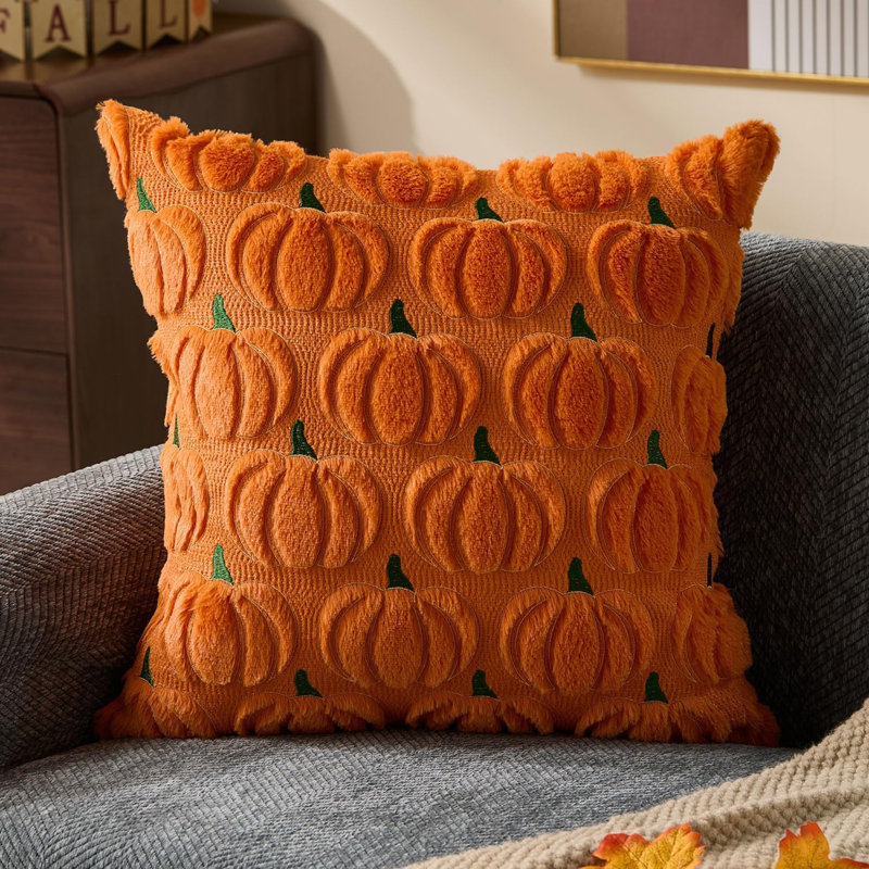 Housses de coussin d'automne 18x18 (2 pièces) - Décorations automnales à la citrouille orange, verte et jaune