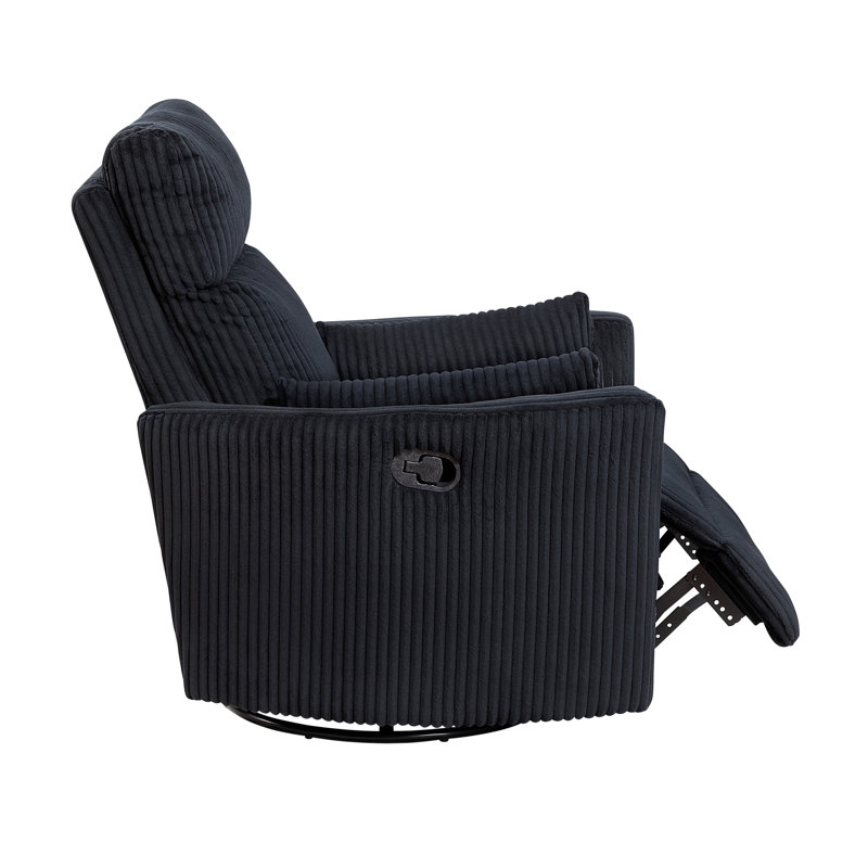 Corduroy Fabric Upholstery 1pc Accent Chair Swivel Glider Reclining Motion Solid Wood Living Room Furniture, Black