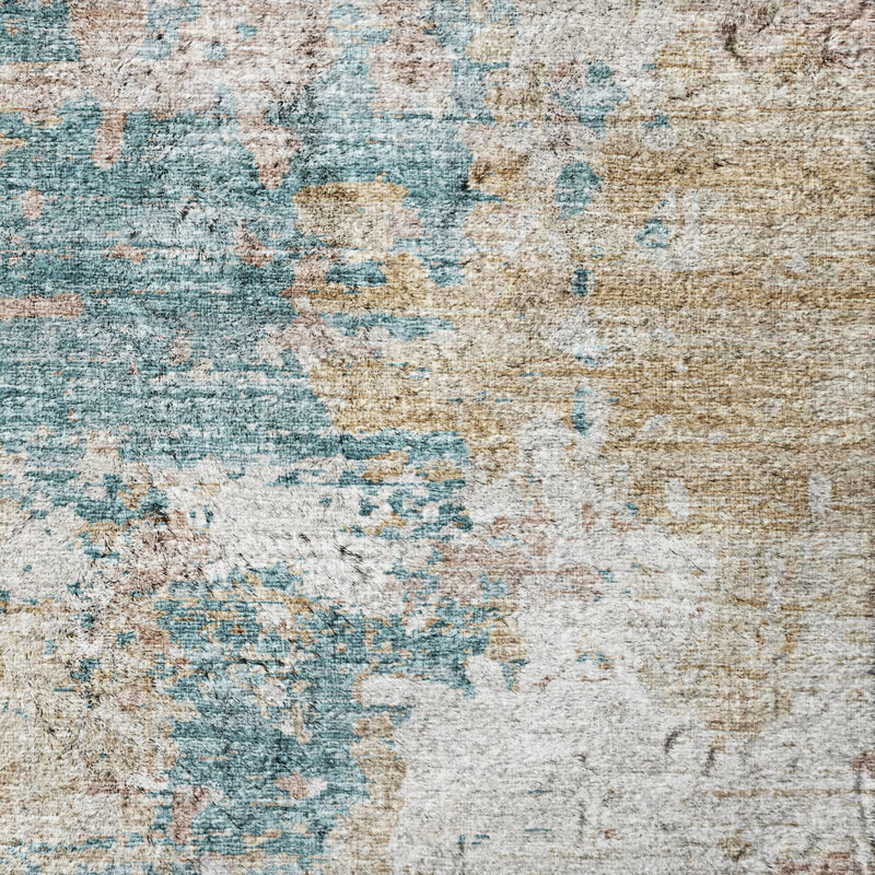 Tapis à poil long de qualité supérieure lavable à la machine ADS69, Sarcelle, Rond 8 pi