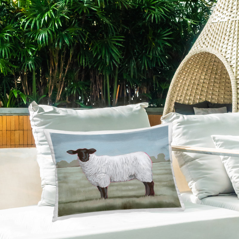 Coussin d'extérieur imprimé campagne Sheep in Grass par Grace Popp