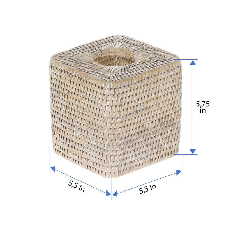 White Wash Handwoven Rattan Square Tissue Box Cover