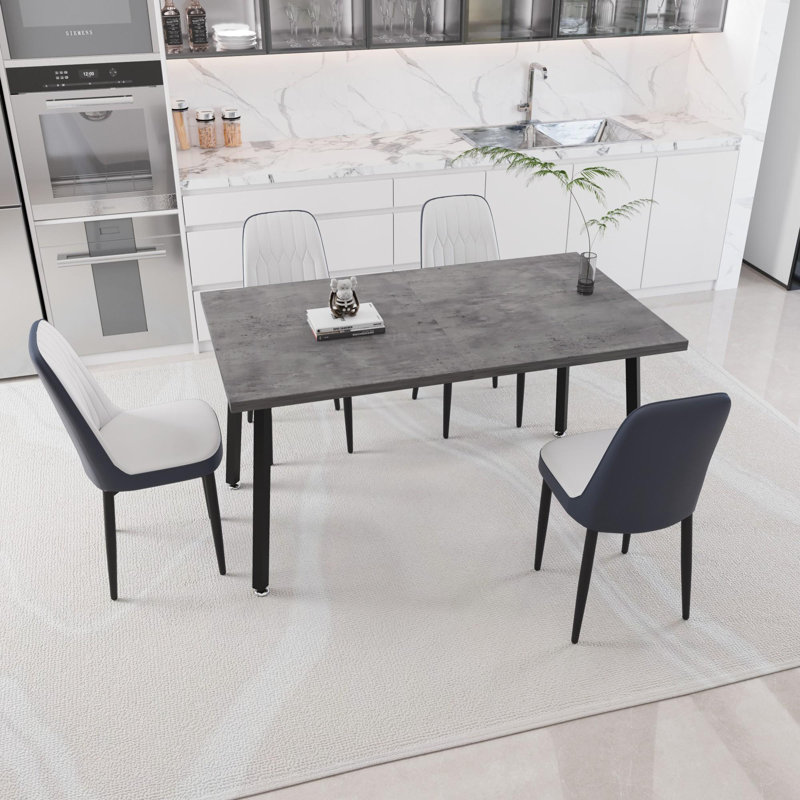 Ensemble de table de salle à manger moderne avec table extensible et chaises en polyuréthane, 5, Gris te bleu
