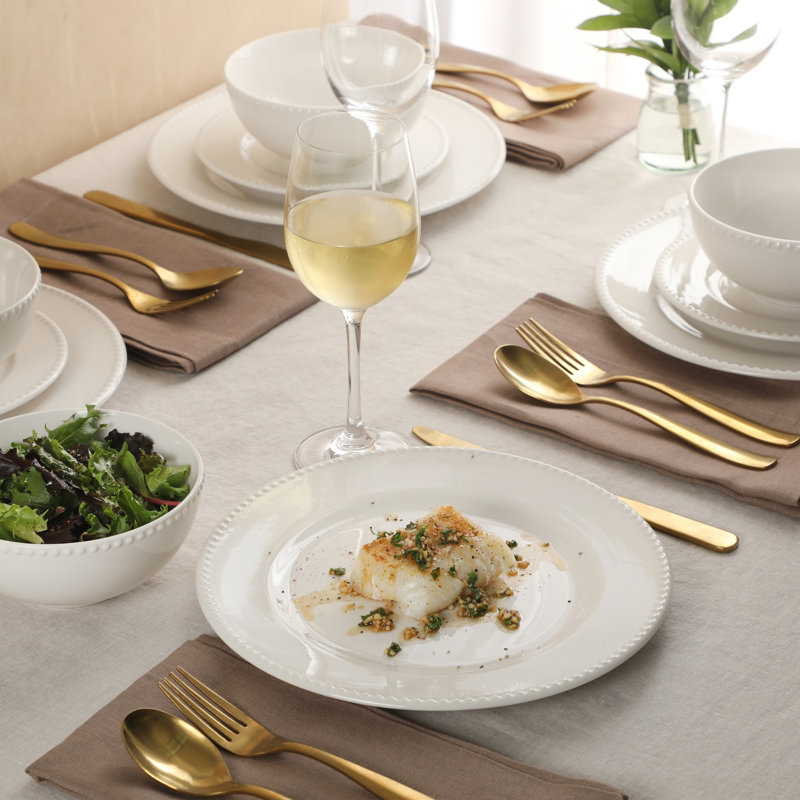 Ensemble d'assiettes et bols Gibson Home Caviara, ensemble de vaisselle 12 pièces, ensemble de vaisselle en porcelaine blanche à bord arrondi, assiettes à dîner, assiettes à salade et bols à céréales