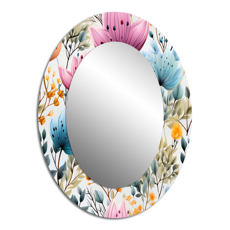 Motif botanique aquarelle à feuillage bleu - miroir mural ovale bleu, H 40 po x l 30 po