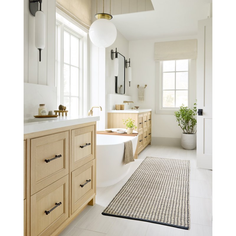 Handmade Black and Ivory Cotton Stripe Runner Rug