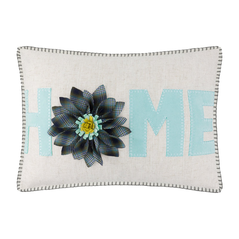 Housse de coussin décoratif fait à la main à motif floral 3D, 14 po x 20 po, Menthe - laine