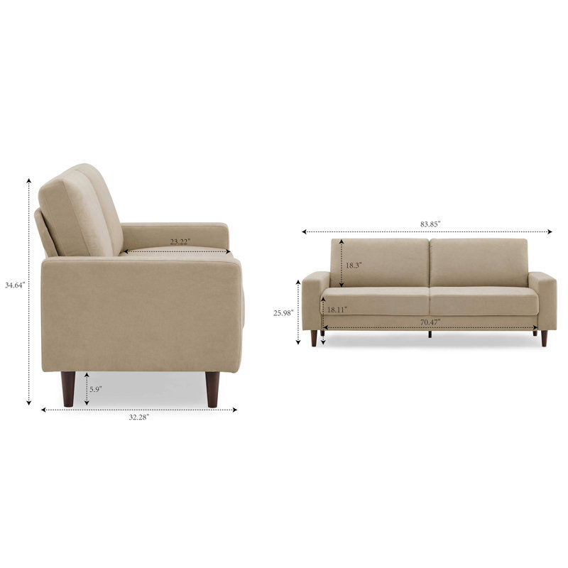 Elegido 213.1Cm Square Arms Sofa, Beige Polyester Blend
