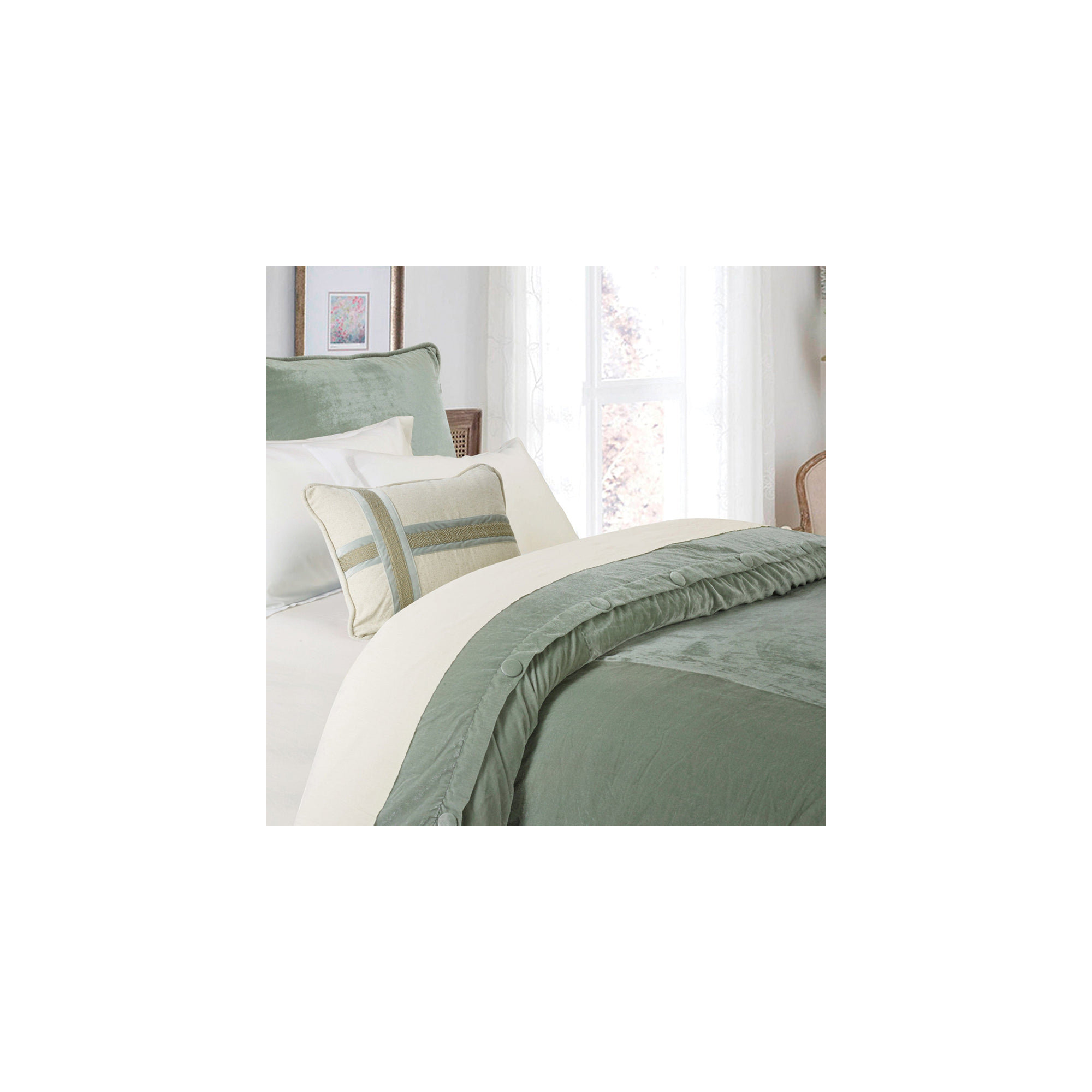 Arlington Seafoam Green Velvet Updated Classic Soft Duvet Cover, King Duvet Cover