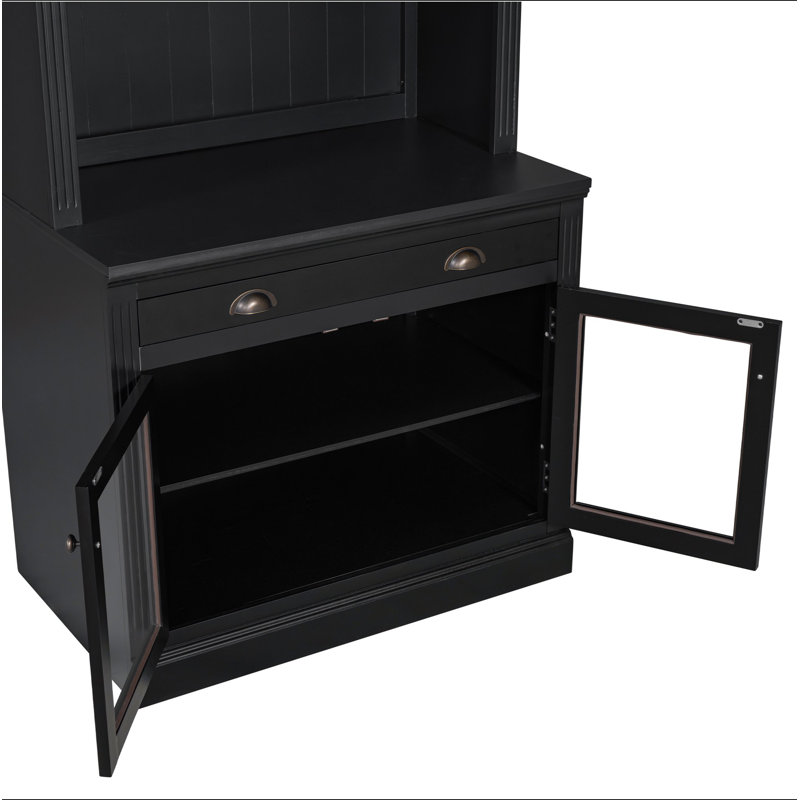 83.4"Tall Bookshelf with LED Lighting, Modern Bookcase with 2 Glass Doors and 1 Drawer,Storage Bookcase with Open Shelves for Living Room,Home Office