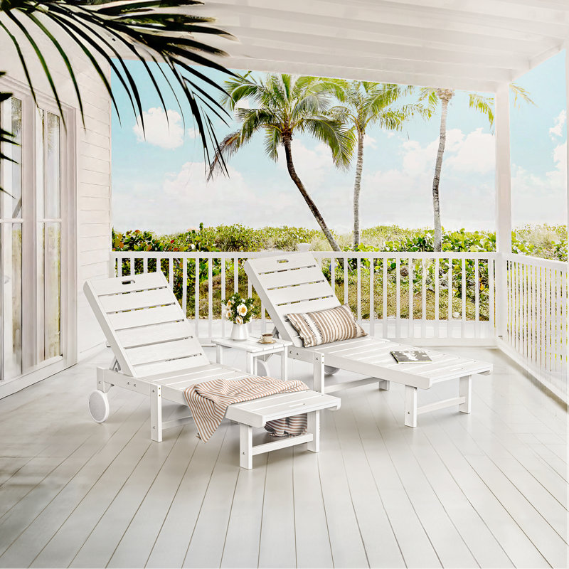 Haley Reclining Chaise Lounge with Patio Side Table (1 Chair and 1 Table), White